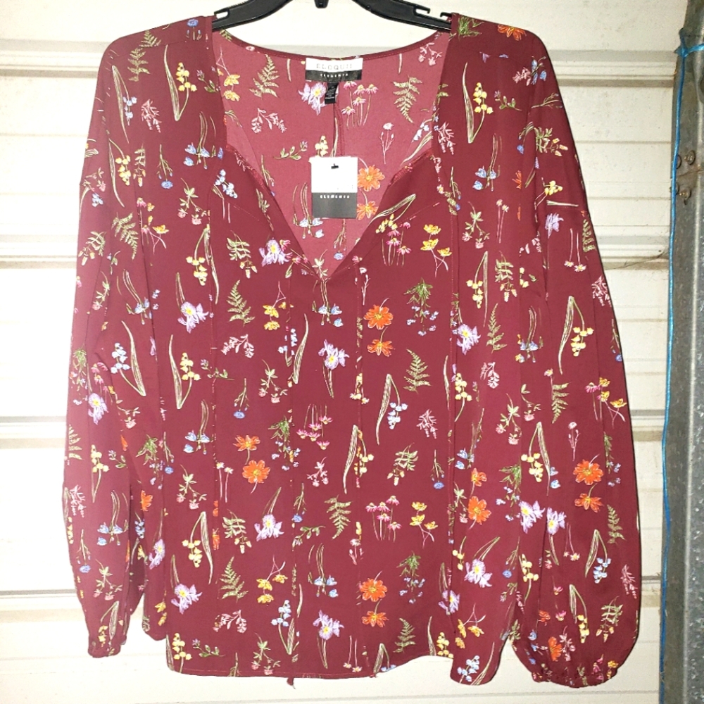 4X Plus Size ELOQUII Elements Women's Balloon Sleeve Blouse floral boho peasant